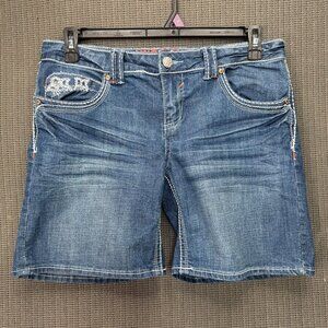 Hydraulic Womens Size 9 Blue Embroidered Denim Shorts Distressed Accents